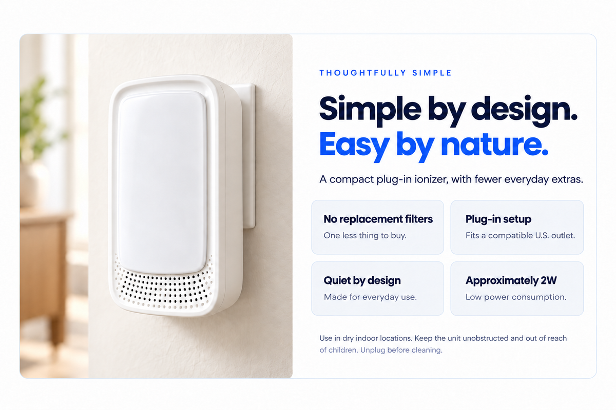Aerensa One plugged into a wall in a softly lit neutral interior